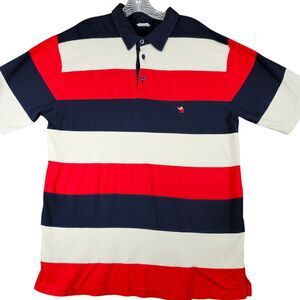 Egyptian Flower Cotton Striped Polo Shirt Red White Navy Camel logo‎ Sz M Flower
